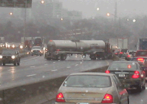 Tanker Truck Jackknifed