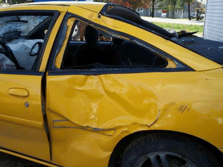 yeloow crashed car